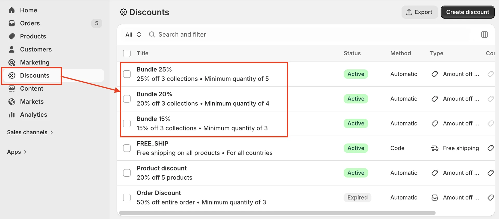 Discount value and Applies to settings