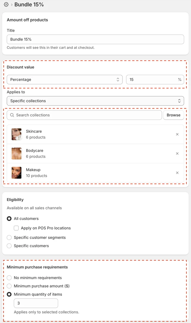 Minimum purchase requirements setting